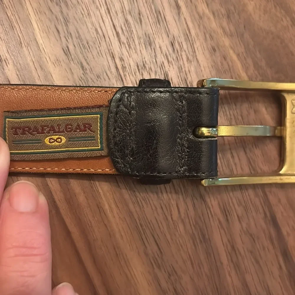 Trafalgar Jammu Black Leather Bos Taunus-Charbray Belt with Gold Buckle - 38